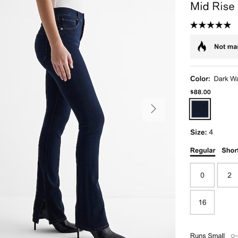 EXPRESS size 2 short mid rise dark wash skyscraper jeans